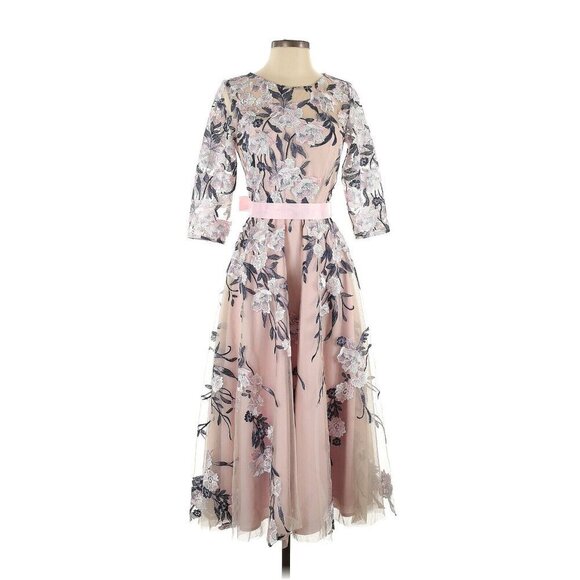 NWT Anthropologie BHLDN Linden in Pink Floral Embroidered Tea-Length Dress 4 - Picture 9 of 10